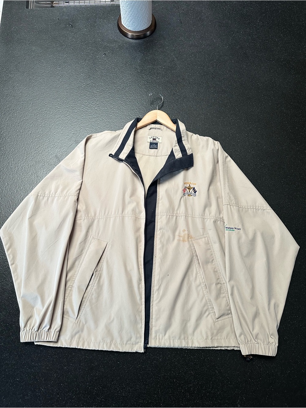 Cutter & Buck Weatherproof Vintage Men’s Beige Windbreaker Jacket